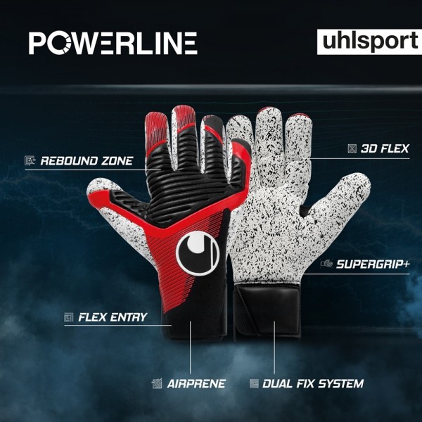 Uhlsport Guanti Powerline Supergrip+ Finger Surround Nero/Rosso/Bianco